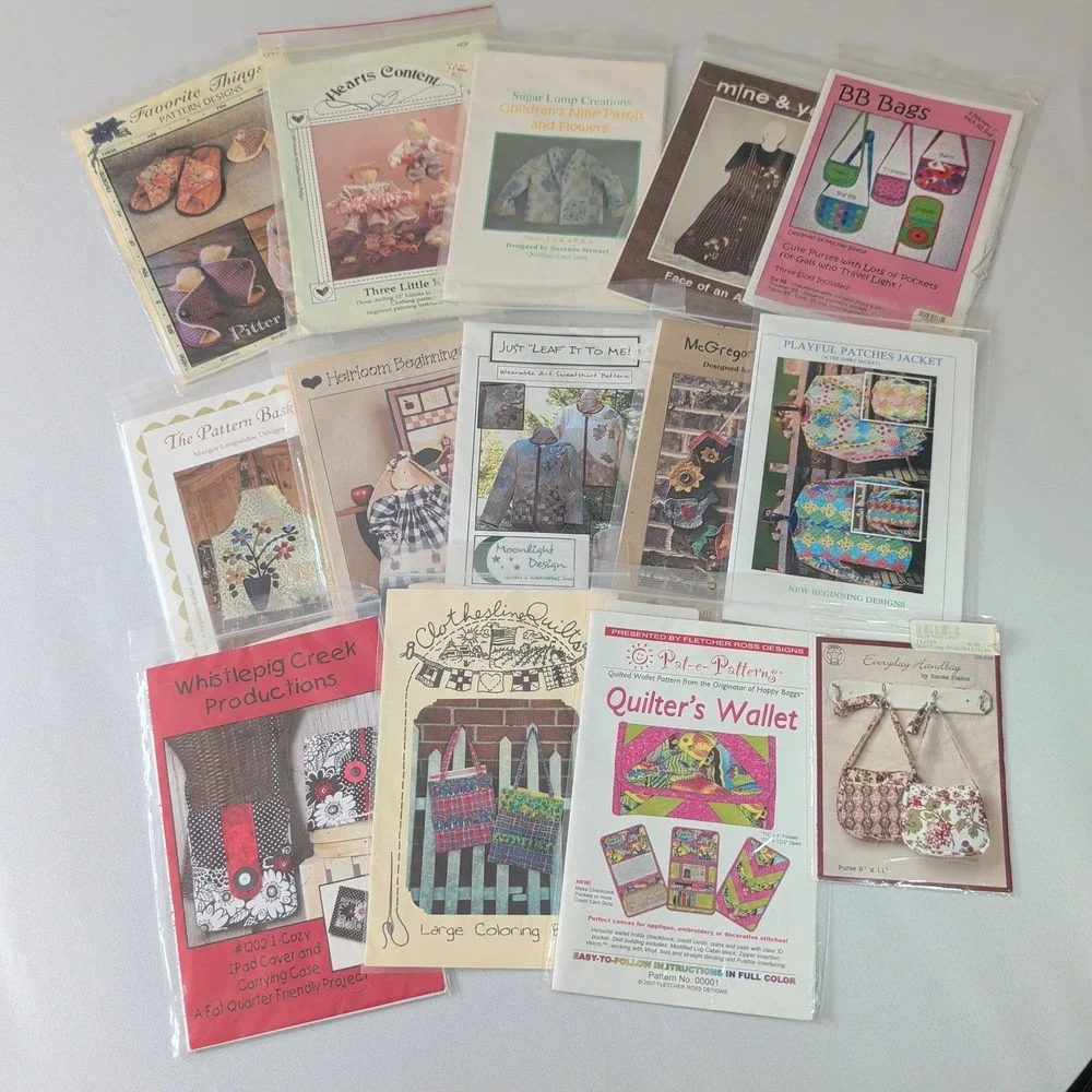 Lot of 14 Sewing Craft Patterns Handbags Apparel Dolls Home Decor Assorted